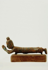 A Bronze Monk Prostrate Mounted on Wood
