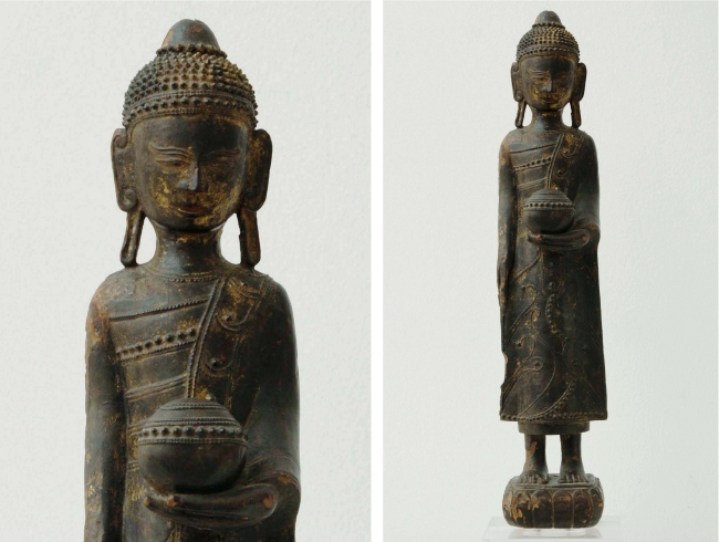 Antique Burmese Standing Monk with Alms Bowl