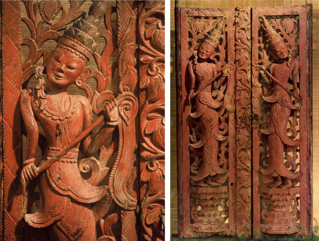 Antique Burmese Wood Carved Temple Doors