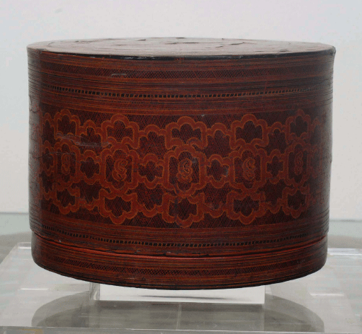Burmese Round Brown Lacquer Betel Box