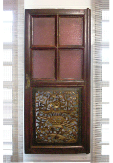Chinese Door Panel with Pink Glass