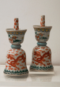 Chinese Polychrome Oil Lamps