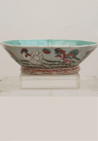 Chinese Polychrome Octagon Bowl