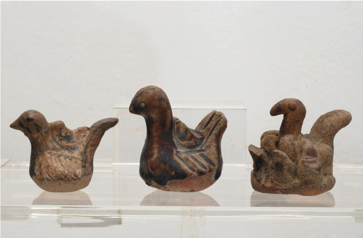 Three Ancient Thai Ceramic Hens with Checks